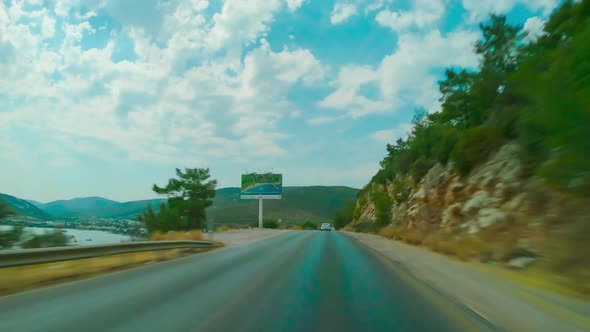 Hyperlapse View From Moving Car Traveling in Turkey Bodrum POV on Board Camera alt