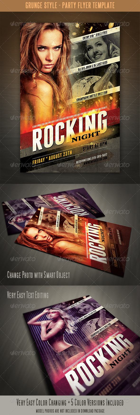 Grunge Style Flyer Template - Clubs & Parties Events