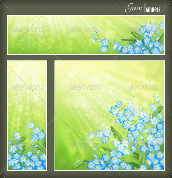 Green Banners Set with Flowers - Seasons Nature