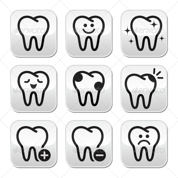 Tooth , Teeth Vector Buttons Set - Health/Medicine Conceptual