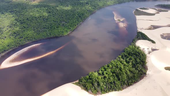 Sand dunes and rain water lagoons at northeast brazilian paradise alt