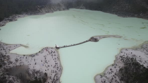 Aerial view of white crater, bandung, Indonesia with foggy weather alt