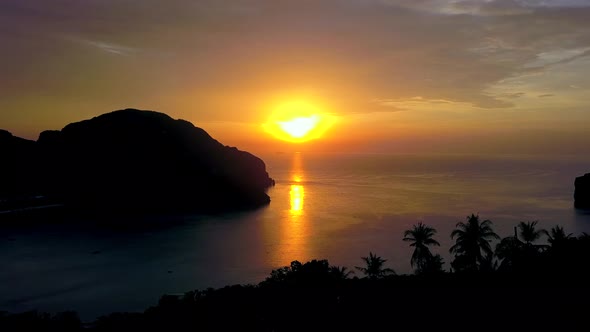 Aerial Shot of Beautiful Sunset on Phi Phi Island Thailand alt