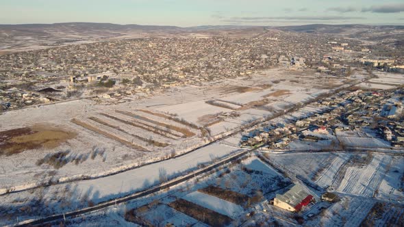 Aerial Of Nisporeni Covered In Snow
