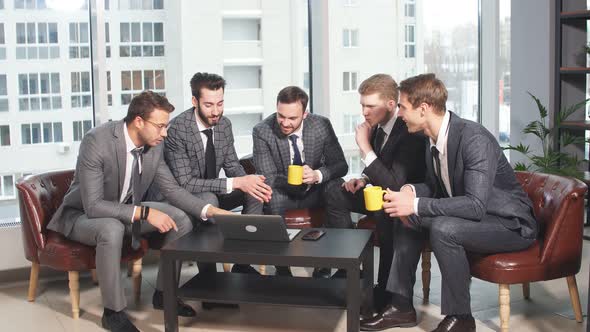 Young Business Guys in Formal Wear, in Tuxedo Work in Office Together alt