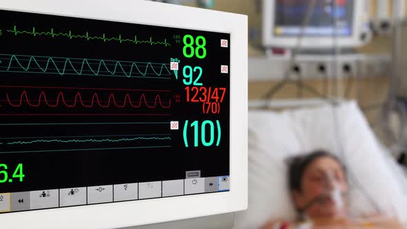 Medical Monitor with Patient on Background in ICU