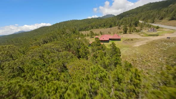 Drone fpv pov over Valle Nuevo pyramid and landscape in Dominican Republic alt