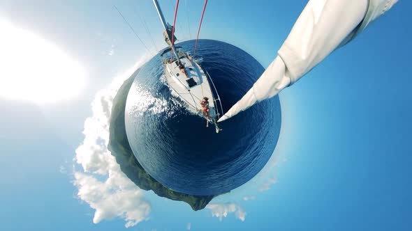 Round Panorama of Two Gorgeous Ladies on a Drifting Yacht alt