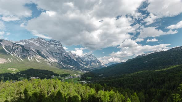 Time Lapse Mountains with Valley of Cortina d Ampezzo, Dolomites, Italy alt