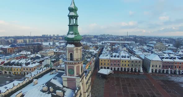 Winter Aerial Drone View of Small Town