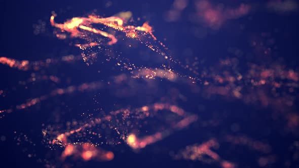 Golden particle stream. Digital data flow. alt