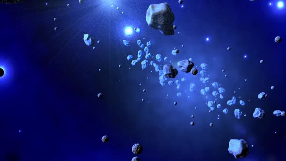 Animation of a Stellar explosion throwing asteroids