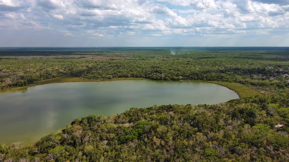 Lake Coba Mexico Aerial Drone Above View Circular Ancient Maya Yucatan Peninsula alt