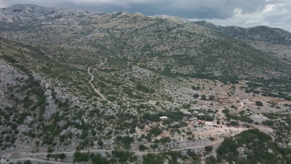 Aerial View of a Mountain Road at the Entrance to the Natural Park Biokovo Croatia
