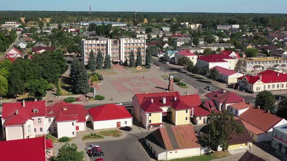 Central Square in the City of Shchuchin in Belarus