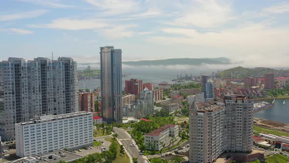 A Drone View of the Vladivostok Sports Promenade on a Summer Sunny Day alt