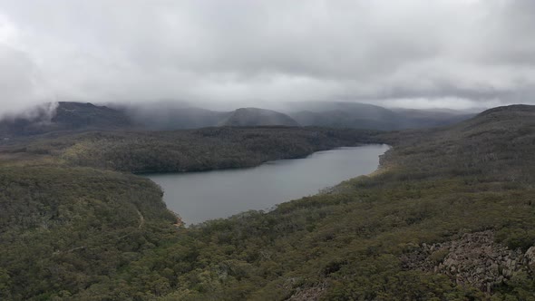 Seagers Lookout and Lake Fenton, Mt Field National Park, Tasmania, Australia Aerial Drone 4K alt