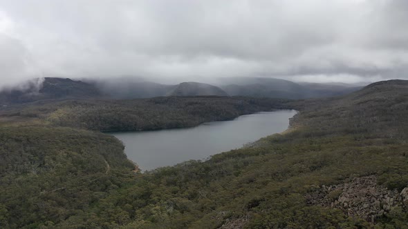 Seagers Lookout and Lake Fenton, Mt Field National Park, Tasmania, Australia Aerial Drone 4K