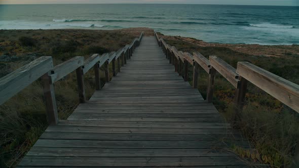 POV of Camera Walk on Cinematic Ocean Boardwalk