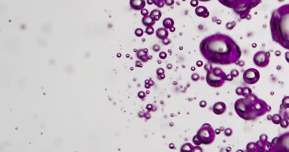 Liquid Being Poured Into Water Causing Rising Purple Bubbles alt