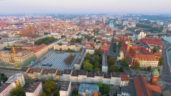 Aerial Footage of Wroclaw, European Capital of Culture. Center