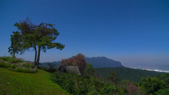 Beautiful Star Trail at Mae Taman Viewpoint.