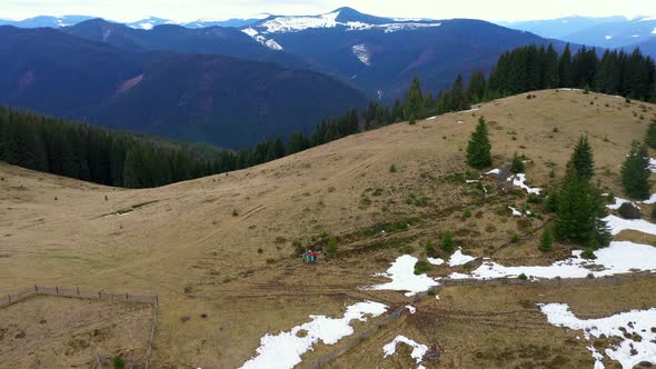 Aerial view top of the mountains in the Carpathians Bukovel.