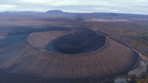Aerial View Of Volcano Crater In Iceland