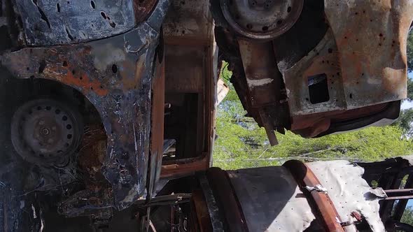 Vertical Video of Destroyed Cars in the City of Irpin Ukraine alt