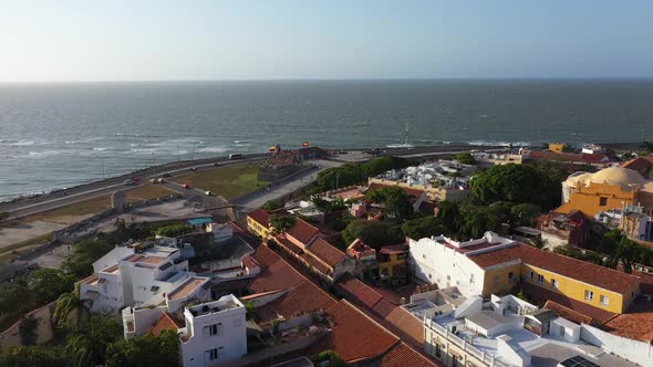 Aerial View From the Old Town of Cartagena to the Caribbean Sea