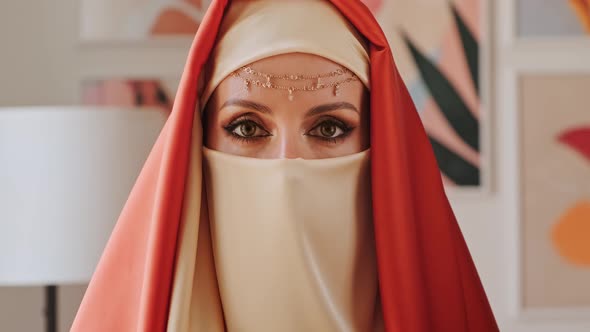 Close Up Portrait Of Beauty Young Muslim Woman In Hijab