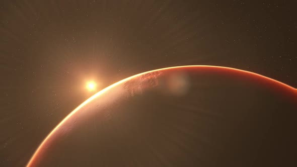 Planet Mars Lit By Rising Sun Light
