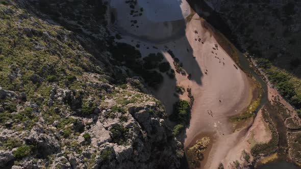 Aerial View of Sa Calobra Beach in Mallorca, Balearic islands, Spain alt