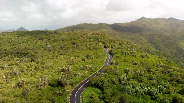 Beautiful Road Across the Island Forest Aerial View alt