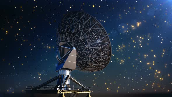 A single satellite dish rotating around own pivot in infinite space. HD alt