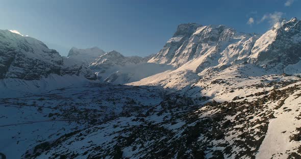 Snowy Mountain Landscape Rough Rock Landslides Chilean Andes - Sun Shine Light Rays