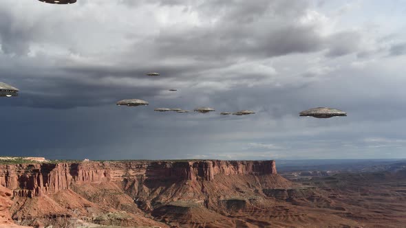 Loop With UFO Fleet Invasion Over The Grand Canyon, Motion Graphics