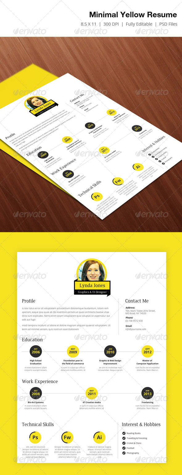 Minimal Yellow Resume - Resumes Stationery