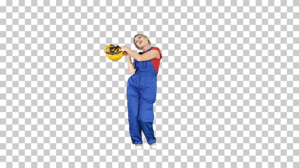 Tradeswoman dancing Construction uniform dressed woman alt