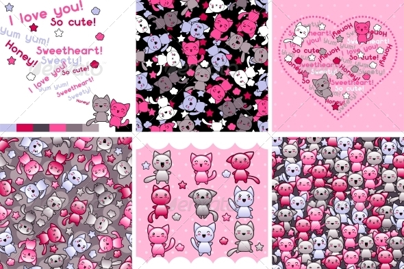 Backgrounds with Doodle Cats. - Animals Characters