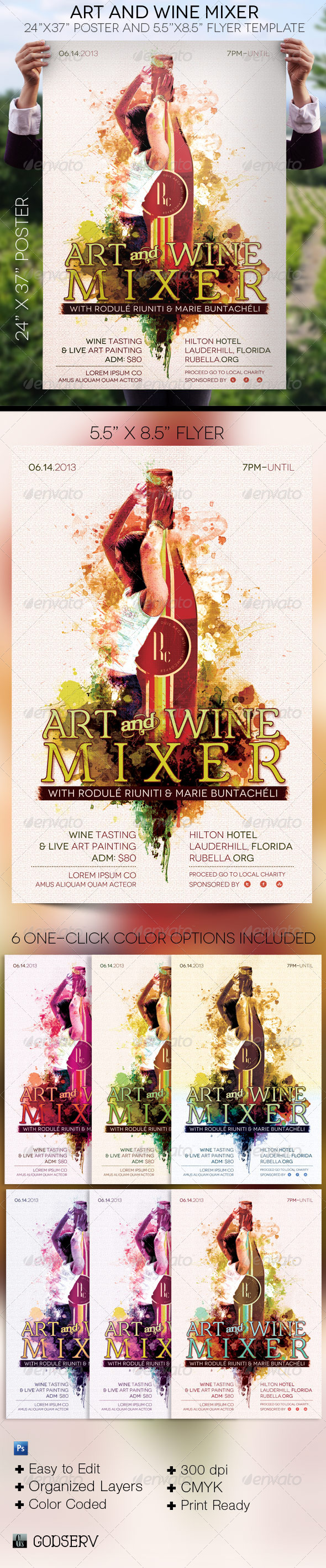 Art Wine Mixer Poster Flyer Template - Signage Print Templates