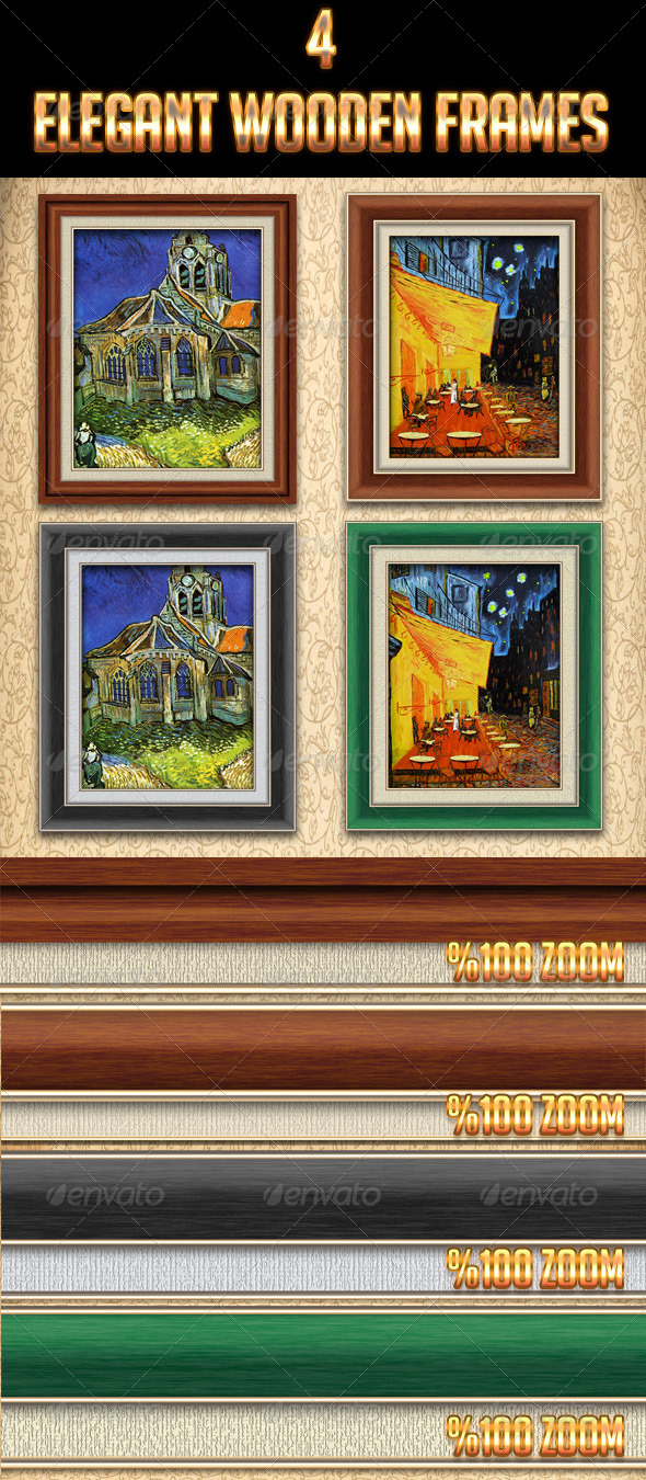 4 Elegant Wooden Frames - Borders Decorative