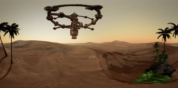 VR 360 Alien Spaceship Rotate Over Desert alt