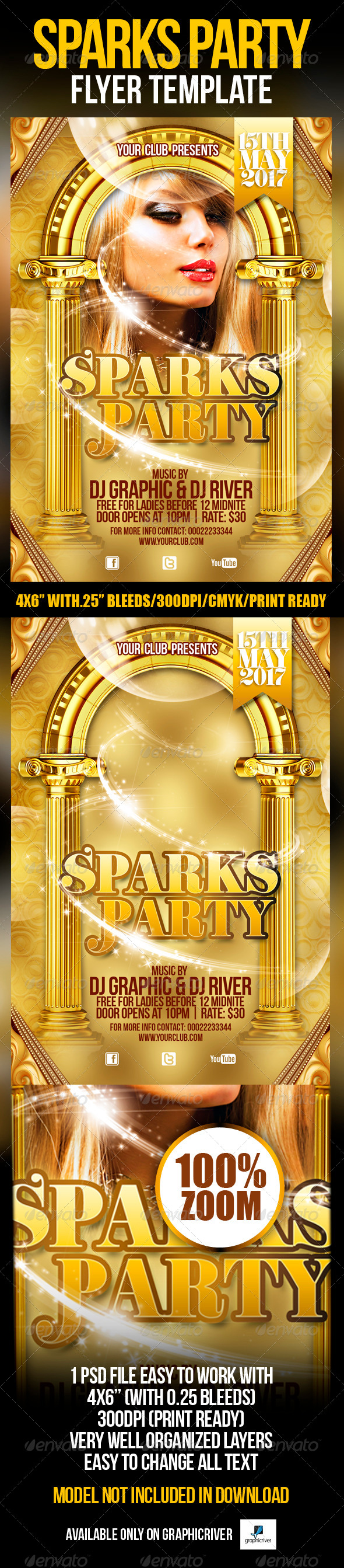 Sparks Party Flyer Template - Clubs & Parties Events