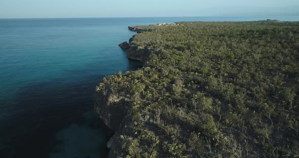 Aerial shot backwards, in the Jaragua National Park in Pedernales, Dominican Republic alt