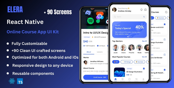 Elera - Online Course & E-Learning React Native CLI App Ui Kit
