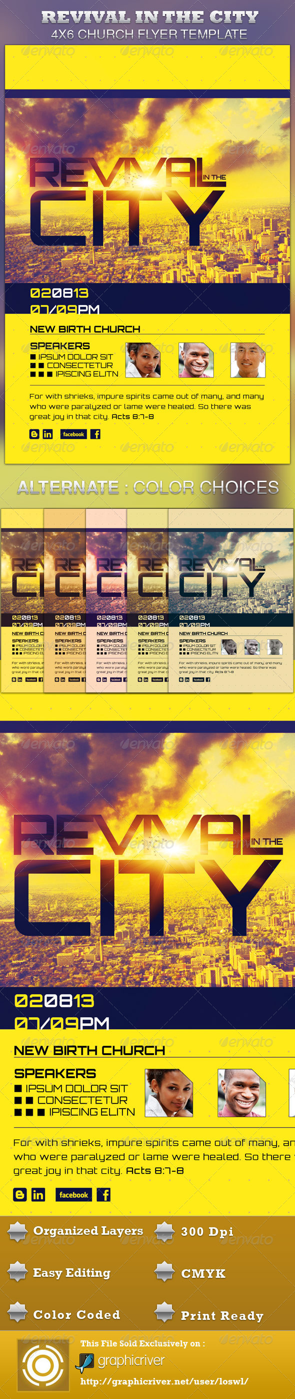 Revival in the City Church Flyer Template - Church Flyers