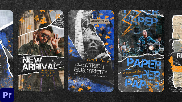 Grunge Paper Stories MOGRT Premiere Pro template preview