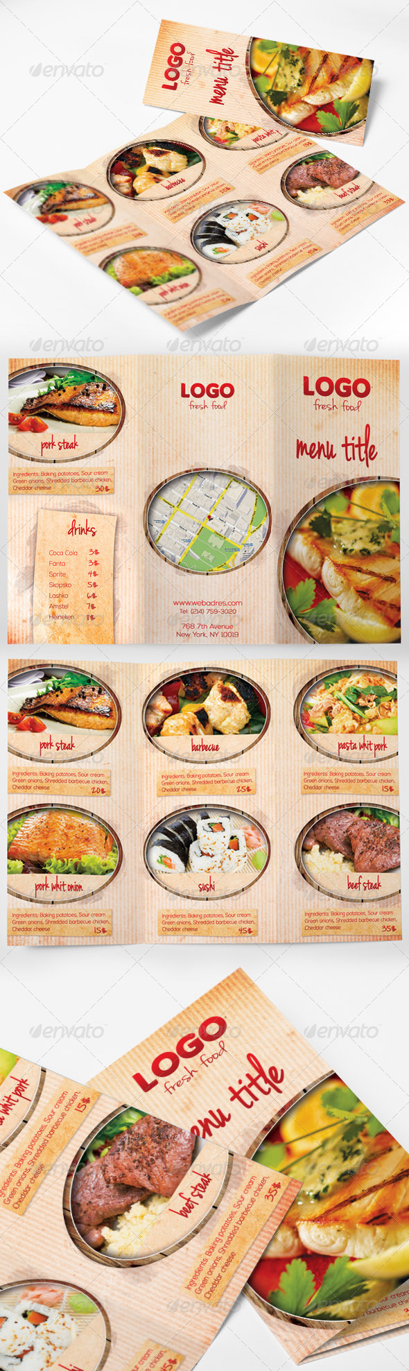 Food Menu Tri-fold Brochure - Food Menus Print Templates
