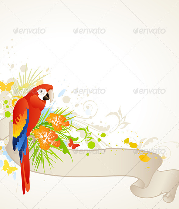 Summer Banner with Red Parrot - Animals Characters